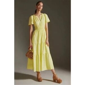 Anthropologie The Somerset Maxi Dress Linen Edition Tiered Yellow Size XS